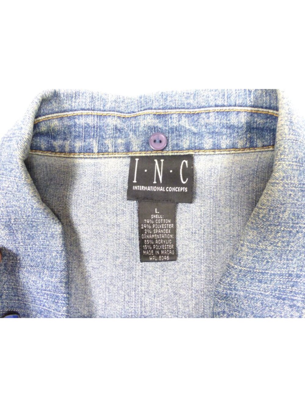 INC Womens Blue Denim Jacket With Rhinestone Buttons Double Pockets - Picture 5 of 13